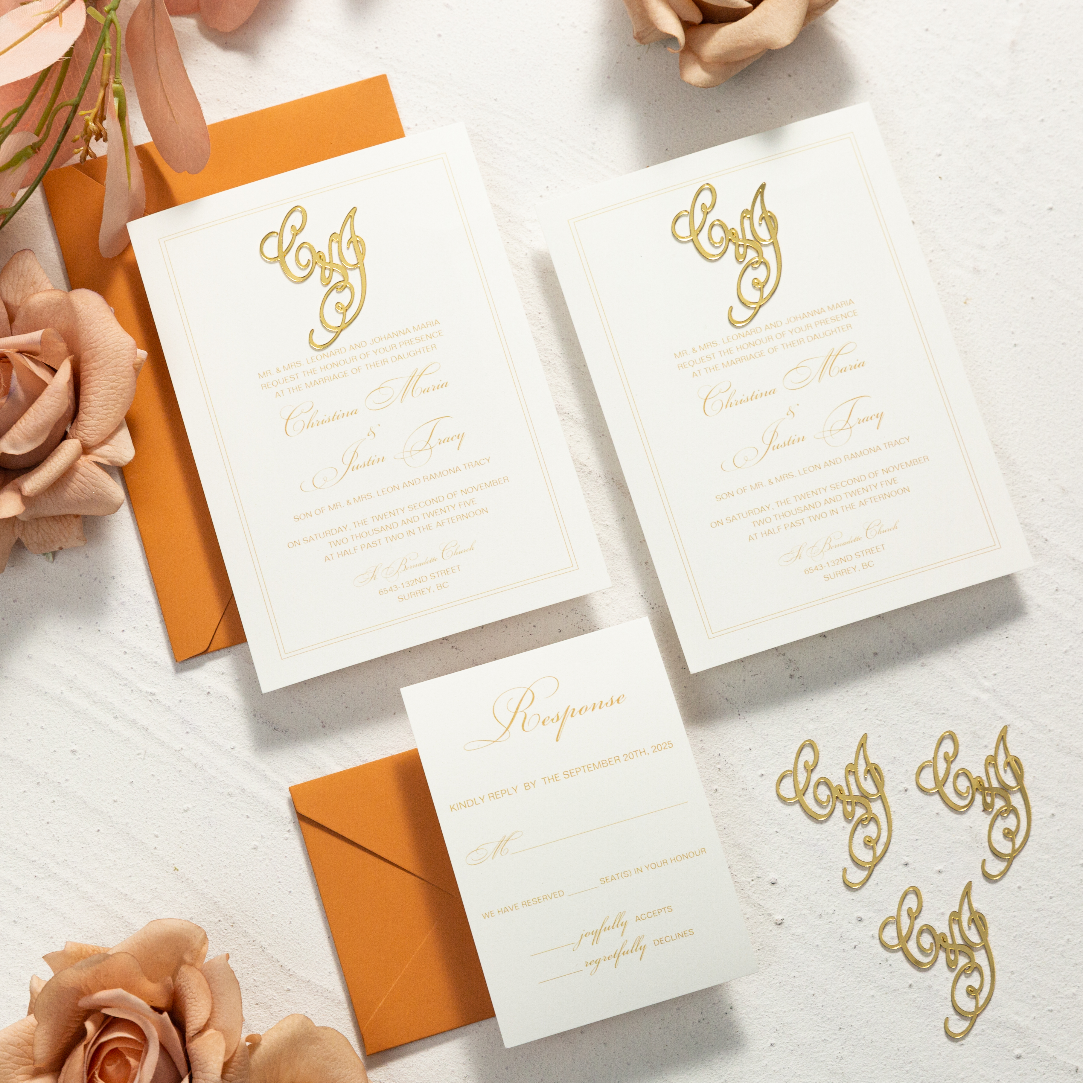 Set d'invitations avec bordure minimaliste et badge 3D doré WSNT028 - Cliquez sur l'image pour la fermer